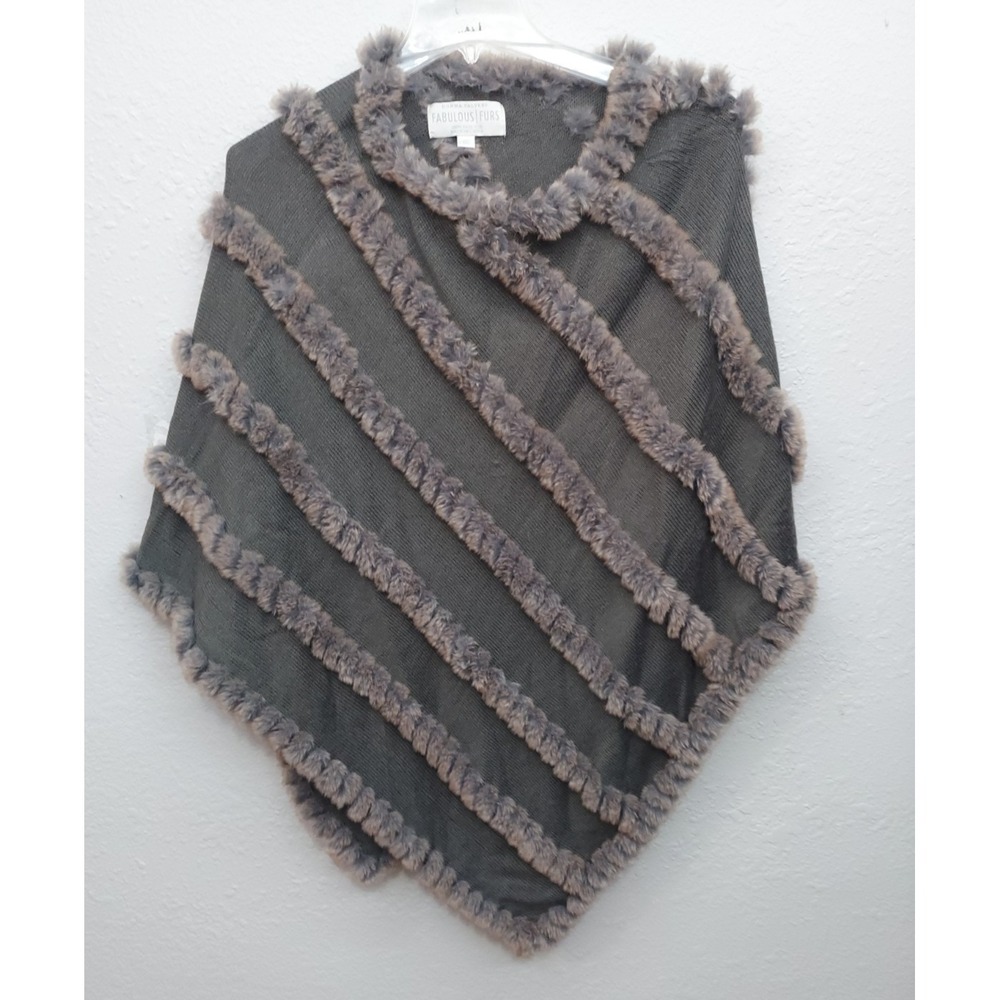 Donna Salyers Fabulous Furs Poncho Shawl Womens One Size Gray Faux Pullover